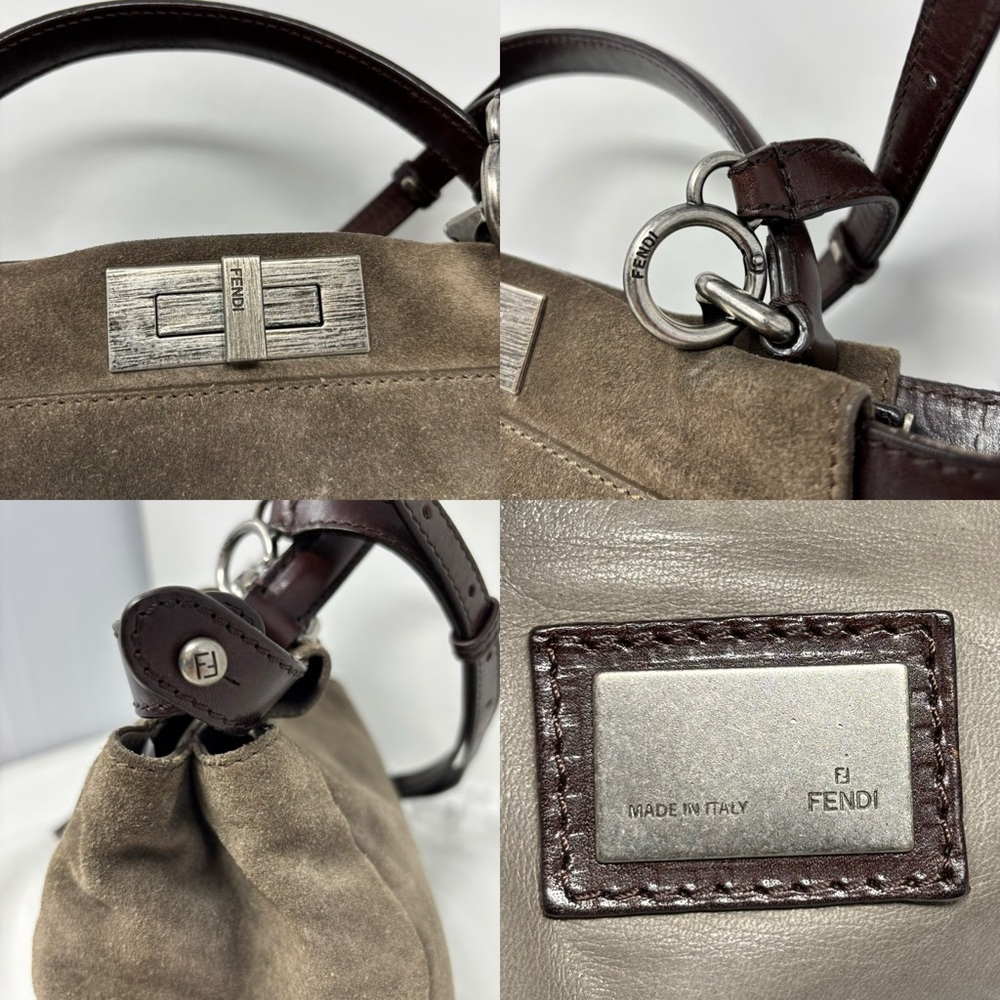Fendi Peekaboo Top Handle Bag Dove Grey Suede Medium Silver Hardware - Picture 14 of 16